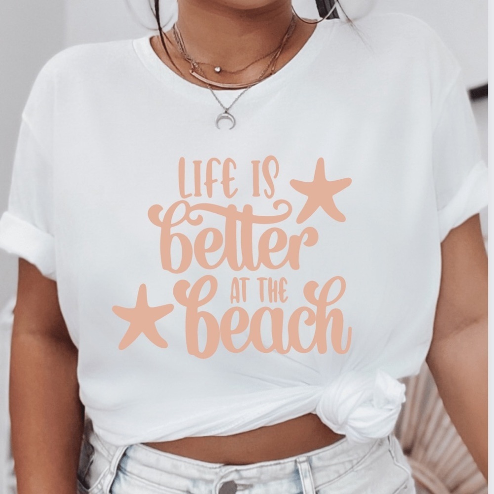 Soft and cozy Life is better on the beach Graphic Unisex Crew Neck Tee Shirt